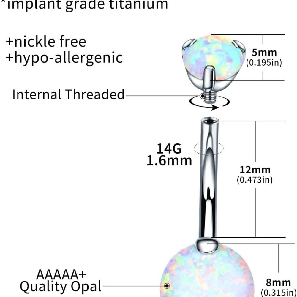 Titanium Belly Button Ring 14g Hypoallergenic Opa… - image 3